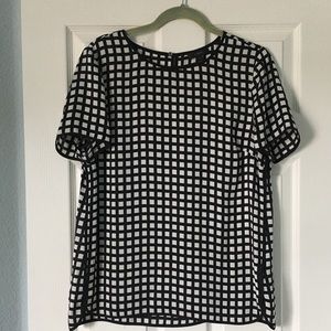 J Crew silk black/off white checkered blouse